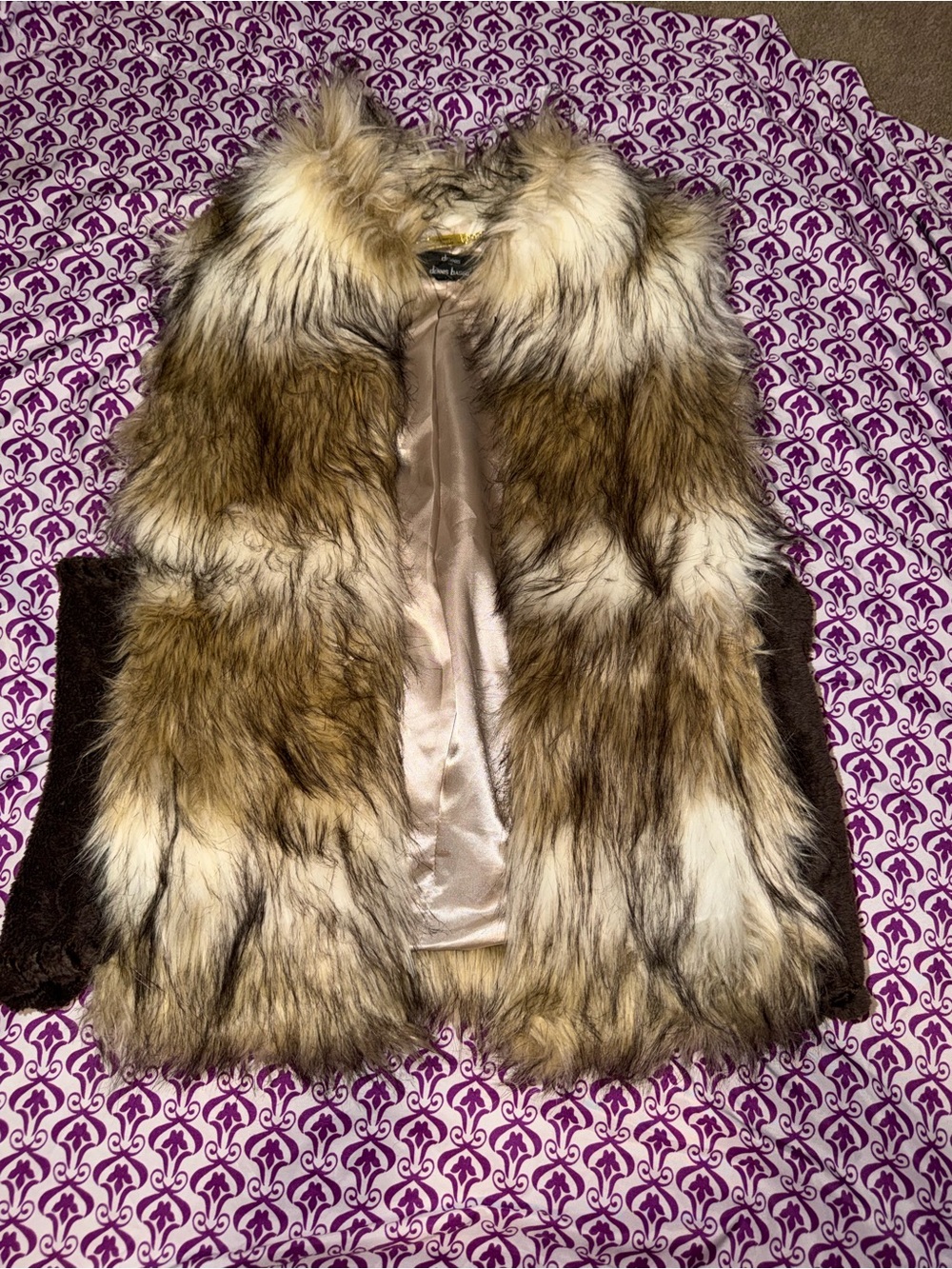 dennis basso Brown and Cream Faux Fur Vest
